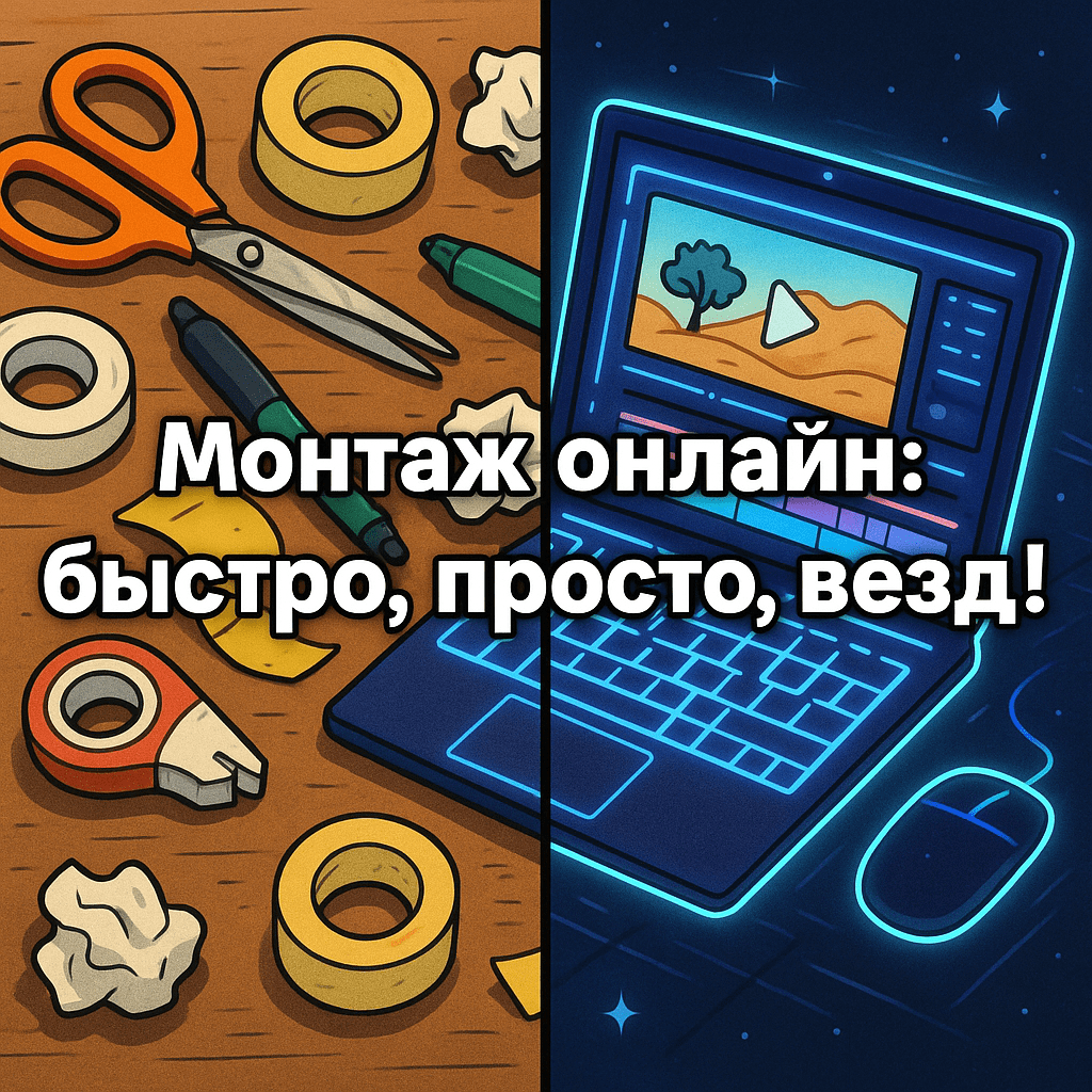 обложка для статьи про Видеомонтаж онлайн бесплатно: быстрый и простой способ редактировать видео