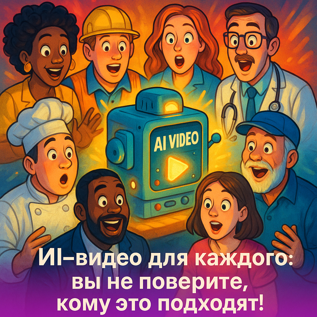обложка для статьи про Кому подходит ИИ видео генератор: выгоды для бизнеса, блогеров и учителей